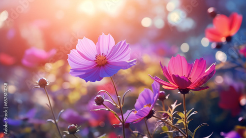 A bunch of flowers that are in the grass