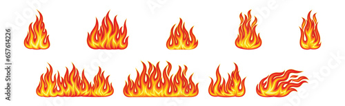Red and Orange Fire Flame and Hot Blazing Element Vector Set