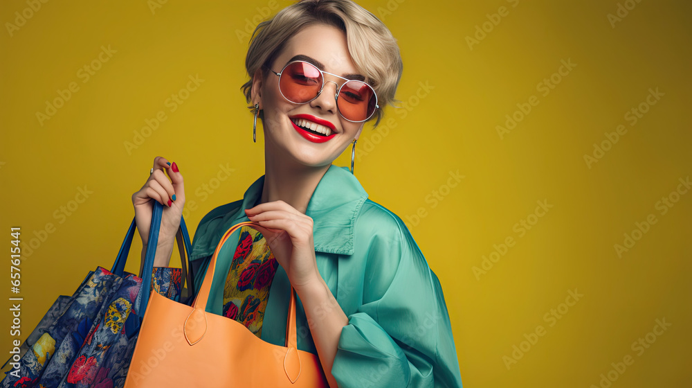 © javier - Cheerful Lady with Blue Bag and Lively Ensemble © javier - Cheerful Lady with Blue Bag and Lively Ensemble