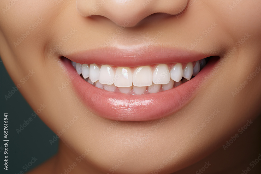 A close up of a woman's face with a smile on her face created with Generative AI technology A close up of a woman's face with a smile on her face created with Generative AI technology