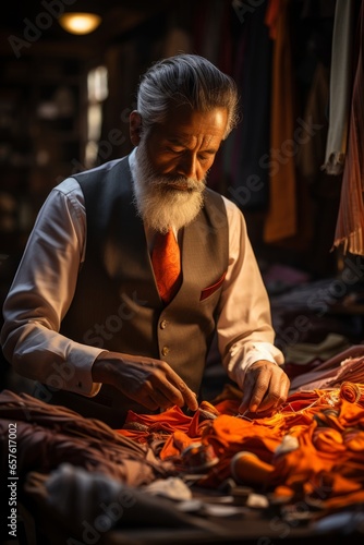 Tailor working diligently in a traditional clothing shop, Generative AI © Shooting Star Std