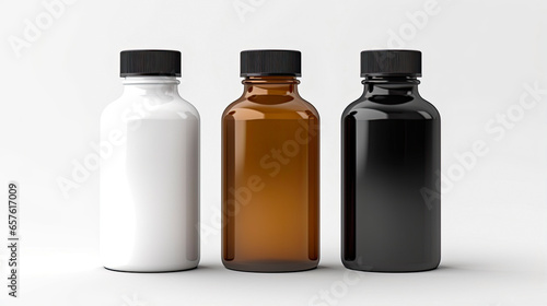 Black, White and Amber bottles glass mockup template isolated on white background