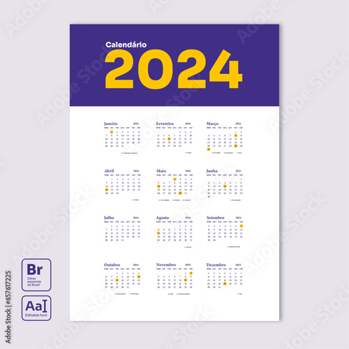 Calendário 2024 editável vertical