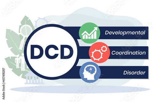 DCD - Developmental Coordination Disorder acronym. medical concept background. vector illustration concept with keywords and icons. lettering illustration with icons for web banner, flyer