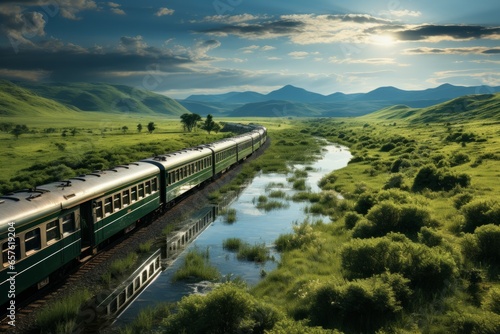 Trans-Siberian Railway winding through the vast Siberian landscape, symbolizing the epic journey across Russia, Generative AI  photo