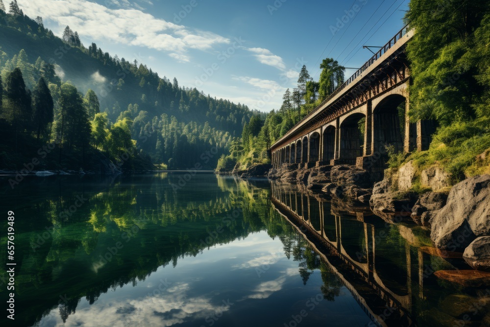 Awe-inspiring Trans-Siberian Railway bridges, spanning vast rivers and landscapes, Generative AI
