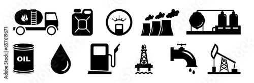 Oil and Petrol Industry icons. Vector isolated on white.