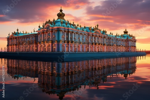 Historic Hermitage Museum in Saint Petersburg, showcasing its architectural grandeur, Generative AI photo