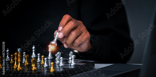 Businessman's strategic planning for the future, Chess, instead of planning.