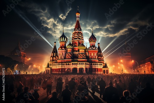 Canvas Print Historic Red Square in Moscow during a cultural event or festival, Generative AI