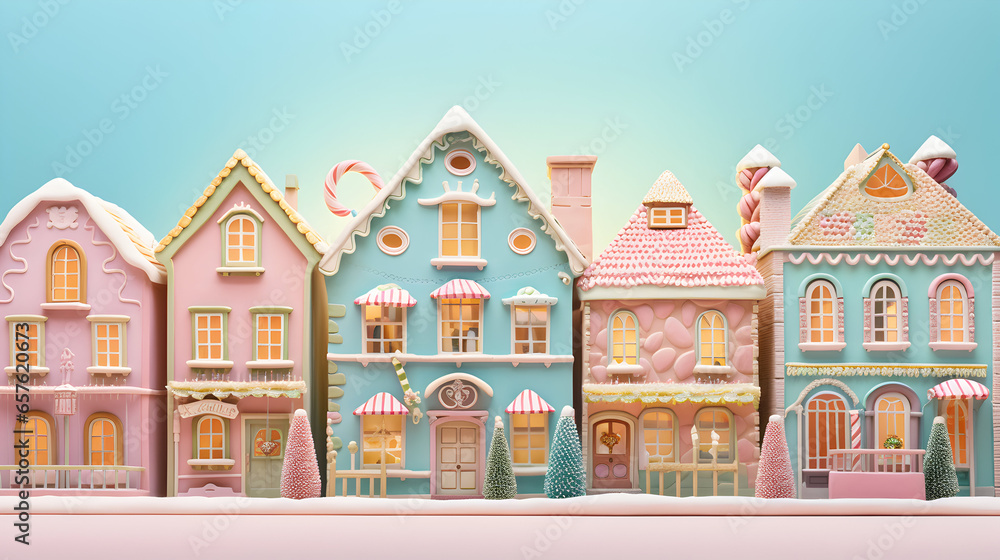 Gingerbread houses. Christmas fairy village landscape. AI generated image Gingerbread houses. Christmas fairy village landscape. AI generated image