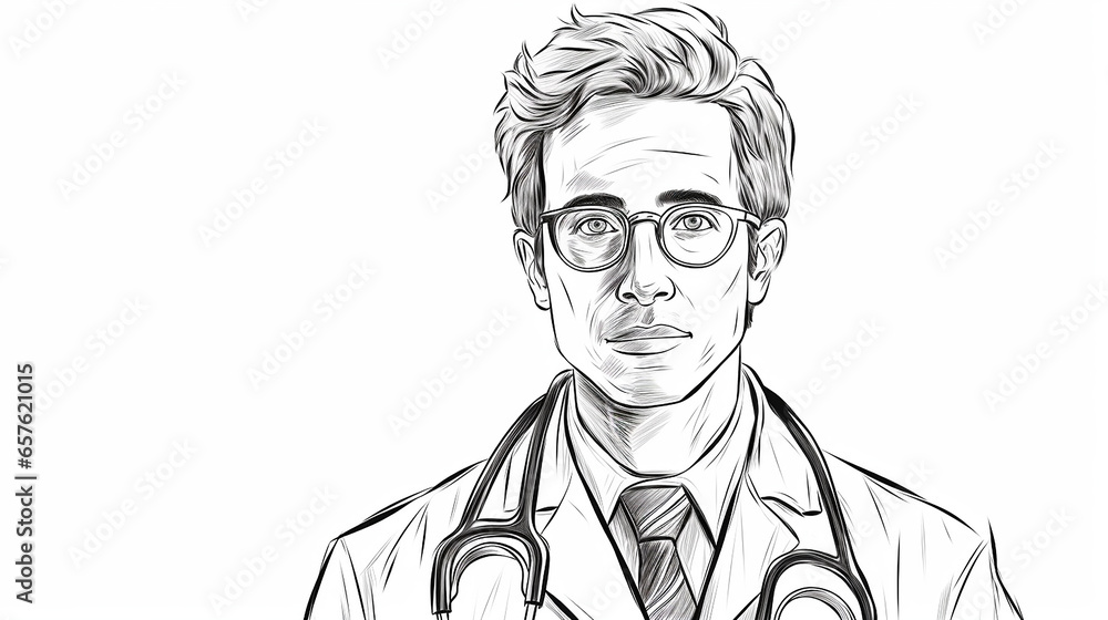doutor Desenho de uma linha isolado em fundo branco doutor Desenho de uma linha isolado em fundo branco