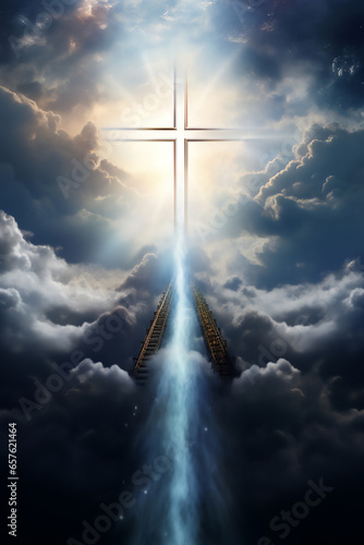 The road to the Kingdom of Heaven which leads to salvation and paradise with God, computer Generative AI stock illustration image