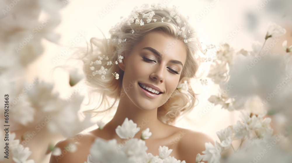 a bride dansing in a white dress with flying white flowers in the air a bride dansing in a white dress with flying white flowers in the air