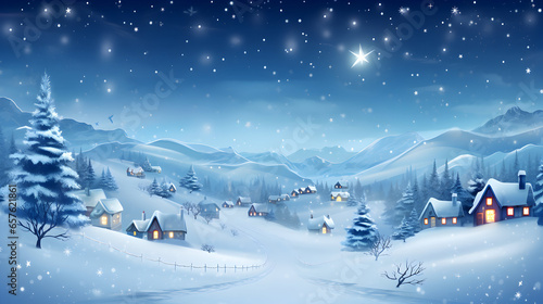 Christmas winter fairy village landscape. AI generated image