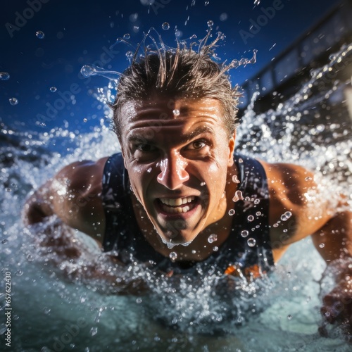 Energetic shot of a swimmer racing through the water like a torped © ArtCookStudio