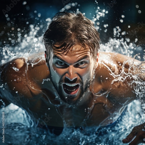 Energetic shot of a swimmer racing through the water like a torped © ArtCookStudio