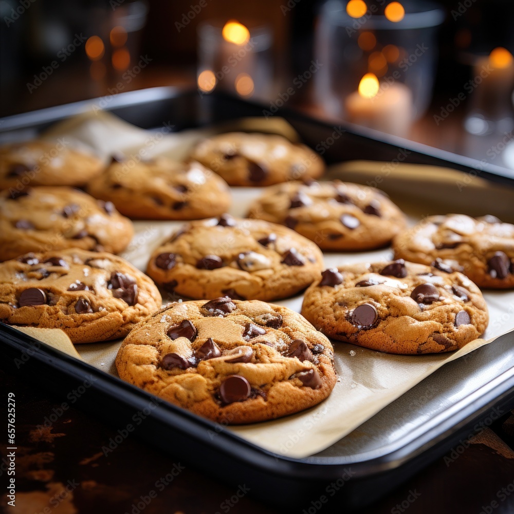 Delicious chocolate chip cookies fresh from the oven on a tray Delicious chocolate chip cookies fresh from the oven on a tray