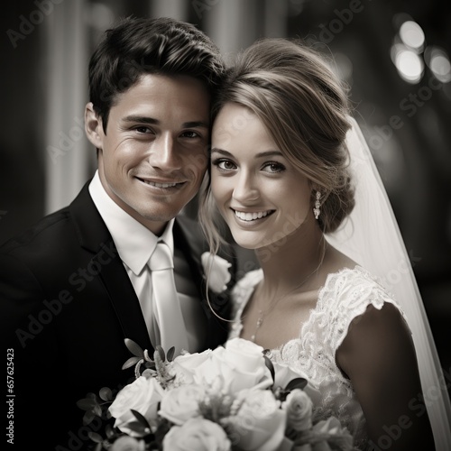 Classic black and white portrait of the bride and groom