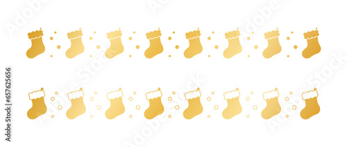 Gold Christmas themed decorative border and text divider set, Christmas Stocking Pattern Silhouette. Vector Illustration.