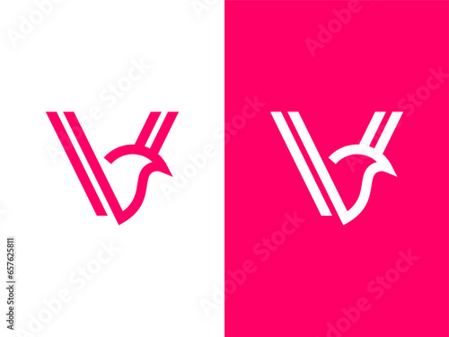 Letter V with concept bird logo icon template 