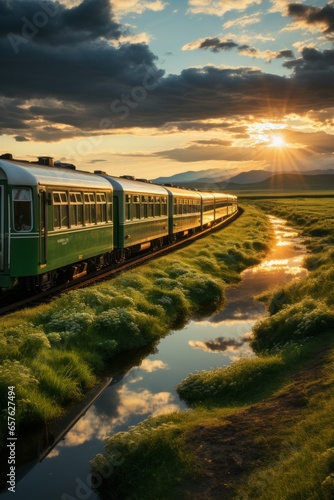 Trans-Siberian Railway winding through the vast Siberian landscape, symbolizing the epic journey across Russia, Generative AI