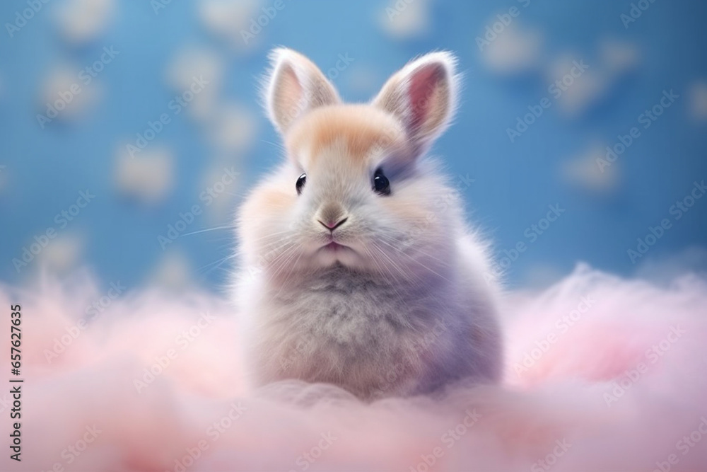 A pastel bunny with fluffy fur and a sweet expression, its pastel hues adding a touch of whimsy and charm to its adorable features. A pastel bunny with fluffy fur and a sweet expression, its pastel hues adding a touch of whimsy and charm to its adorable features.