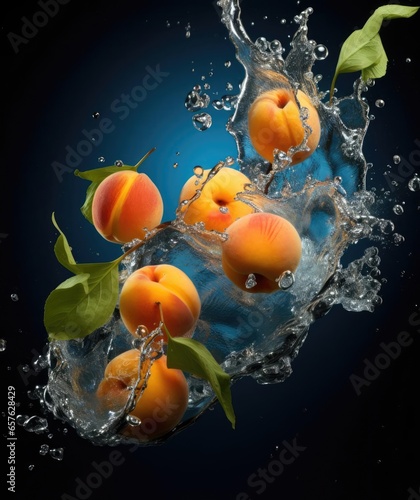 Apricots falling into the water, splash