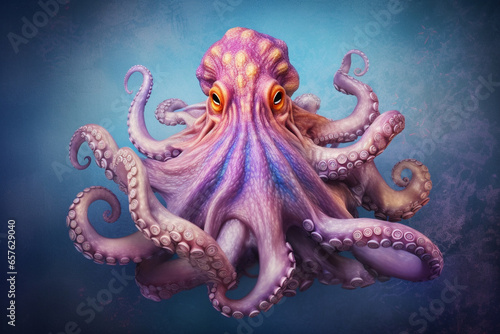 A pastel-colored Octopus with a majestic mane, rendered in soft hues of pink, purple, and blue, exuding a serene and regal presence. 