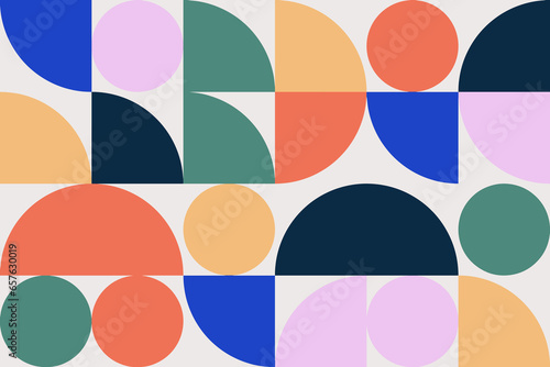 Abstract geometric artistic background. Trendy artwork poster with colorful simple shapes and figures. Minimalistic geometry flat style design. Bauhaus and avant-garde vector pattern