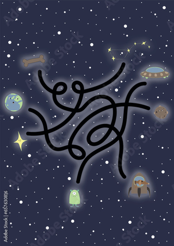 a kids game labirint . printable cute space poster for nursery 