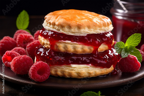 Cookies with raspberry jam close up homemades delicious tasty