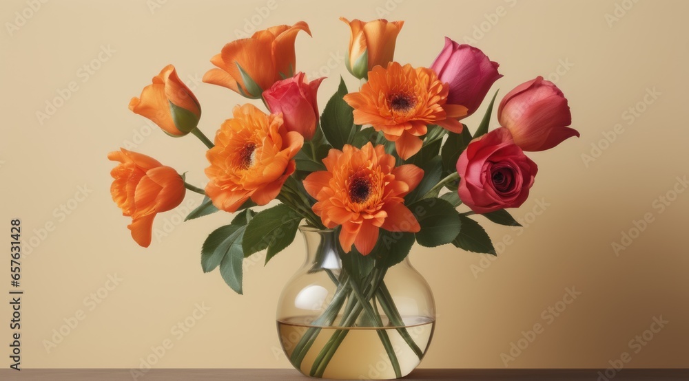 flower bouquet vase in simple background, ai