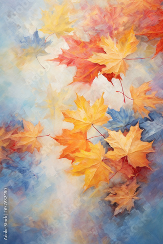 Colorful autumn leafs close up  watercolor art
