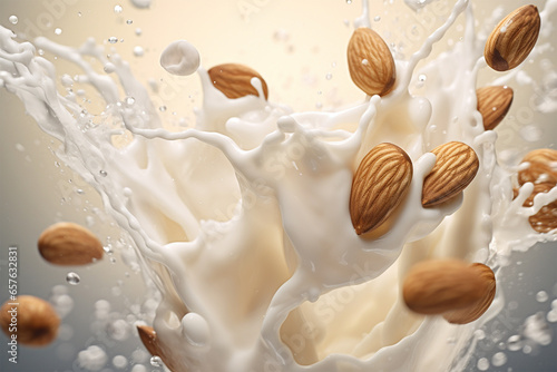 Almond milk splash close up detailed backgrounds
