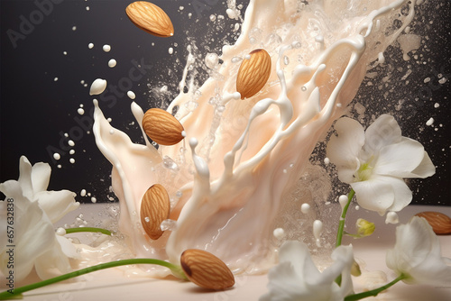 Almond milk splash close up detailed backgrounds