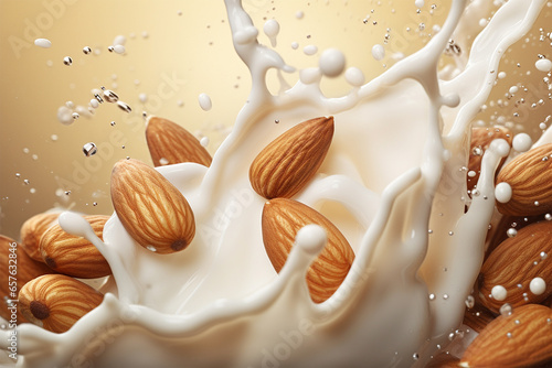 Almond milk splash close up detailed backgrounds