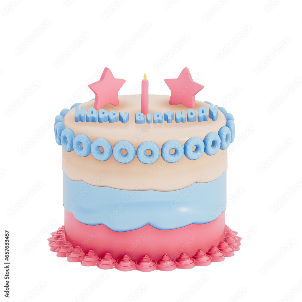 Birthday cake party element on transparent background, Colorful delicious desserts . 3D rendering Birthday cake party element on transparent background, Colorful delicious desserts . 3D rendering