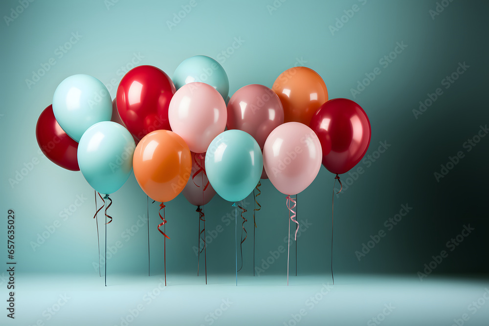 Colorful birthday balloons on pastel blue background. Colorful birthday balloons on pastel blue background.