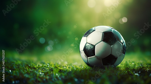 Football - for soccer - on green grass field. © Nataliia