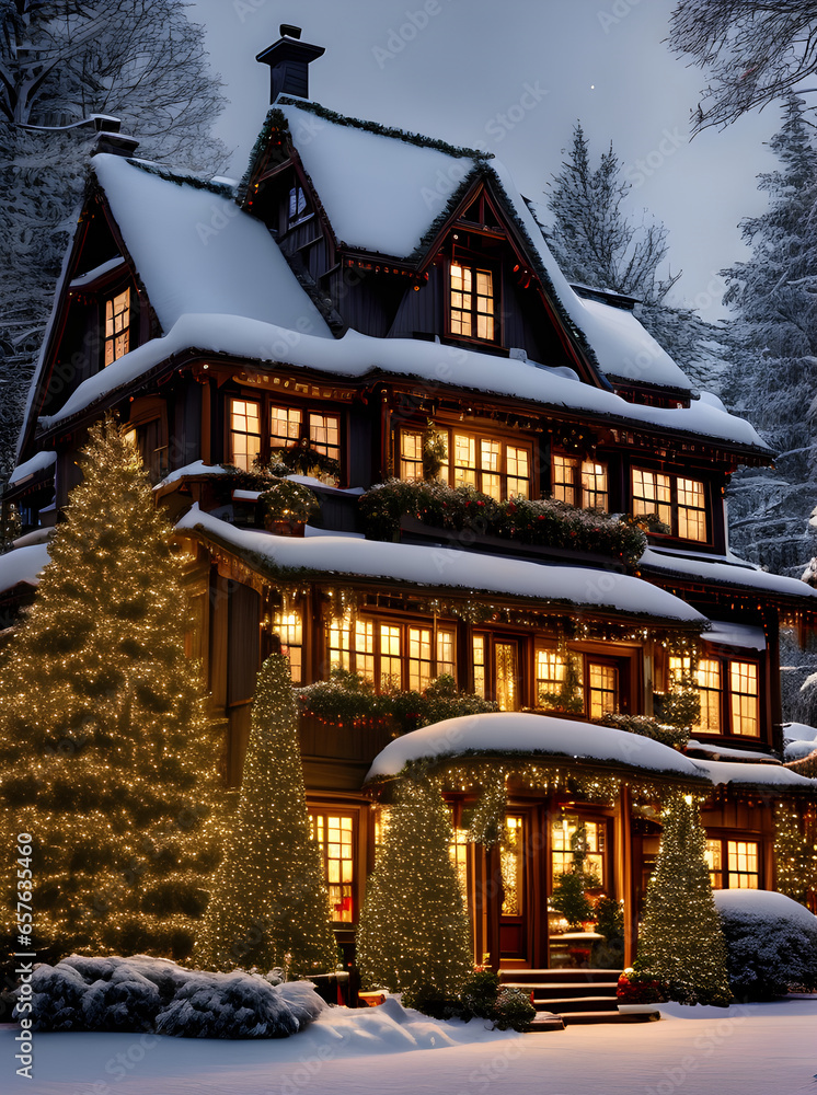 Fototapeta premium Cozy cinematic HDR house detailed K Christmas.