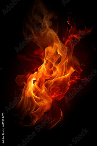 Fire flame on black background generative AI