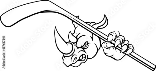 Canvas Print Rhino Ice Hockey Player Animal Sports Mascot