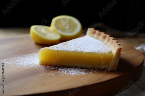 Slice of lemon tart generative AI