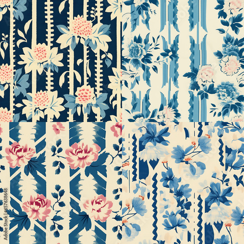 Vintage tiles patterns of flowers ,ai generated