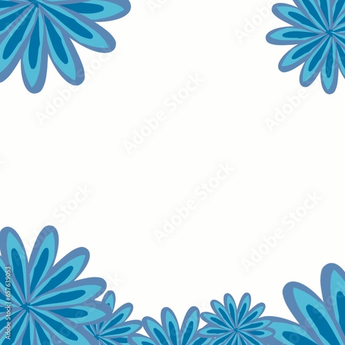 Great set of abstract floral art. Botanical raster illustration in blue color. Summer winter flowers in blue. Simple flat modern drawing. Floral texture for social networks. Botanical print.