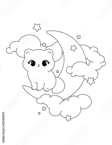 Wallpaper Mural Outline Vector Kawaii Illustration of a Cute Magical Cat on the Moon for a Coloring Page Torontodigital.ca