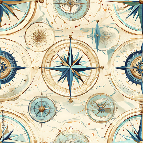 vintage sea pattern with stars ,ai generated