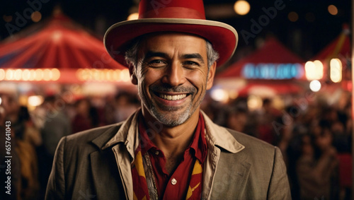 clown smiling with his casual suit, world circus, festival