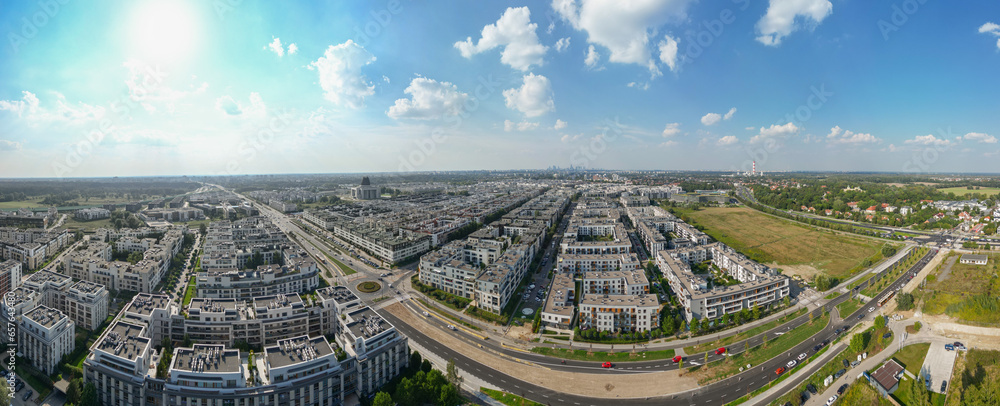 Wilanow, Drone aerial photo of modern residential buildings in Wilanow area of Warsaw, Poland